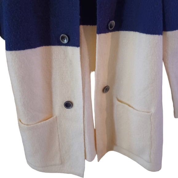 Women's XL Anthropologie La Fee Verte Navy Color Block Stripe Cardigan Sweater - Picture 9 of 16